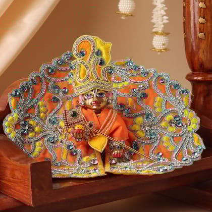 Madhuban Orange Laddu Gopal Poshak & Shringar Set-With Shringar / 0 No.