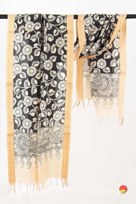 Black And White Handpainted Kalamkari Mangalgiri Dupatta PVD 1045