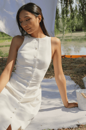 Jeany Shirt Dress : White-XS
