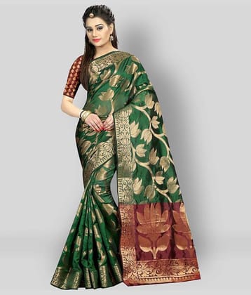 Gazal Fashions Banarasi Silk Printed Saree With Unstitched Blouse Piece ( Multicolor )