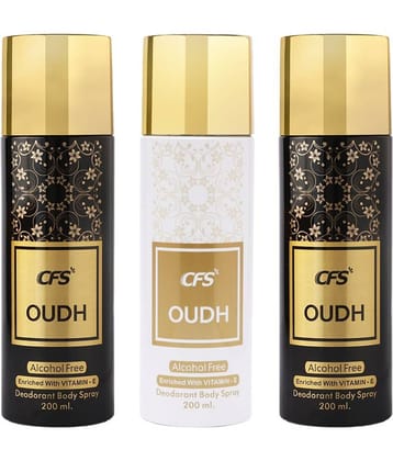 CFS  Oudh Black, Oudh Black & Oudh White Body Spray for Unisex 600 ml ( Pack of 3 )