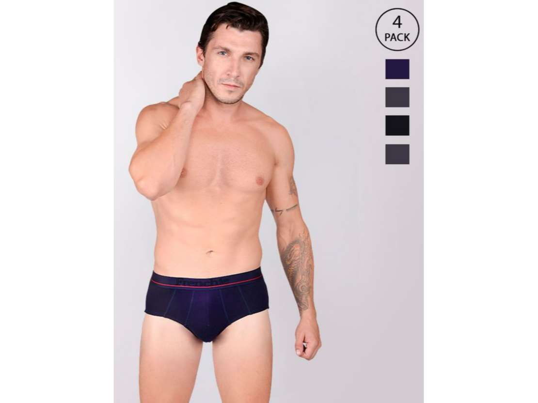 FRENCHIE Casuals 4003 Men Solid Cotton Briefs in Assorted Colours Pack of 4 - L