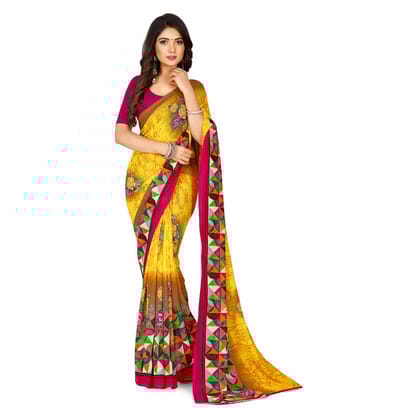 Generic Women's Faux Georgette Saree with Blouse (Yellow, 5 - 6 Mtrs)
