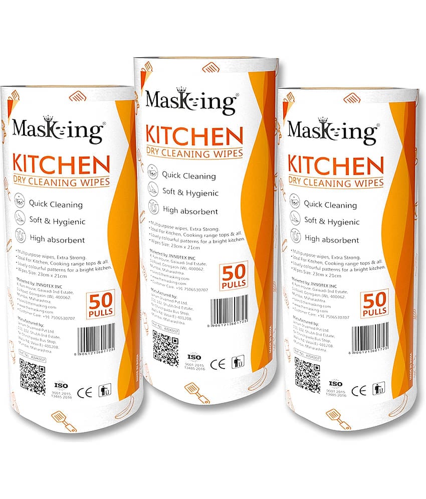 Masking Non-Woven Reusable & Washable Multi Surface Cleaner Wipes Orange 450 g Pack of 3
