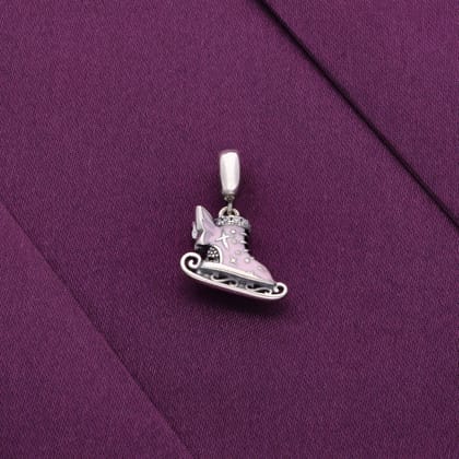 Silver Skateboard Charm Pendant-Light Pink Enamel / Silver