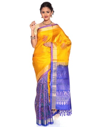 Yellow-Blue Patli Pallu Saree - Kanchipuram Silk Saree | Patli Saree