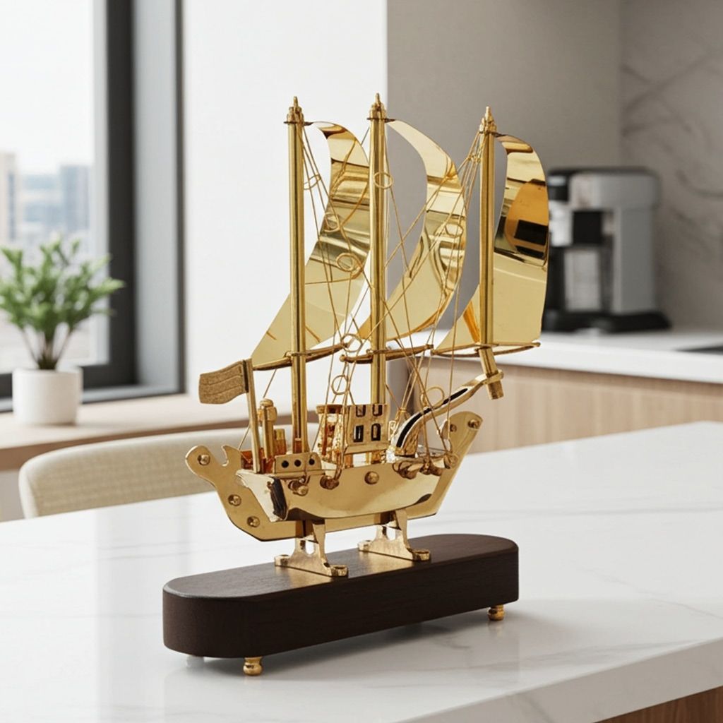 Vintage Brass Maritime Ship Figurine � Table Decor Showpiece, Height : 9.5 Inch (MRMAS129 X)