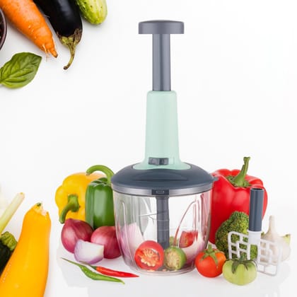 2 in 1 Push up Chopper with Blender with 6 Sharp Blade | Vegetable and Fruit Cutter with Easy Push and chop (1100ML)