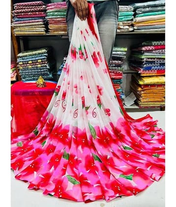 Bhuwal Fashion Georgette Printed Saree With Unstitched Blouse Piece ( Magenta )