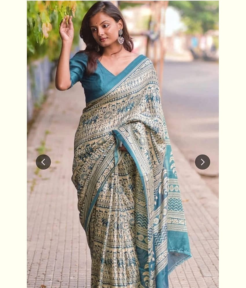 JIHANA FAB Chiffon Printed Regular Saree With Unstitched Blouse Piece ( Green )