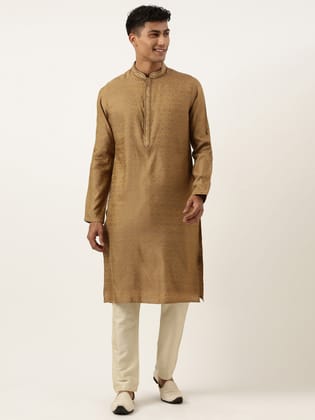 Mustard Brown Jacquard Embroidered Kurta Set-Made To Measure / Only Kurta - No Lowers