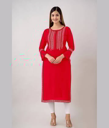 Kapadia - Red Rayon Women's Straight Kurti ( Pack of 1 )