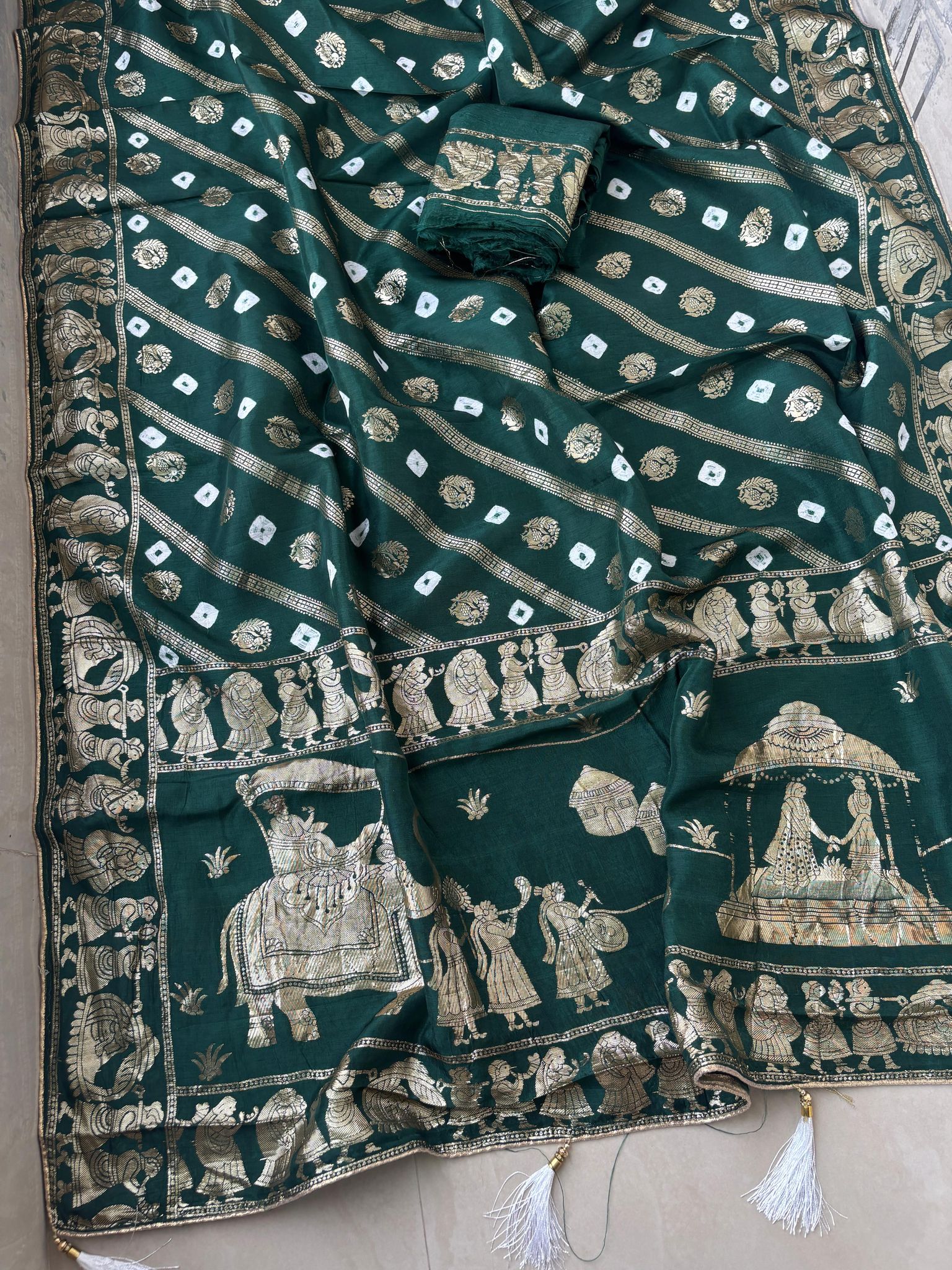Pure dola silk fabric with beautiful dol zari  zari all over and hand bandej   zari havvy contrast bp suppr Saree