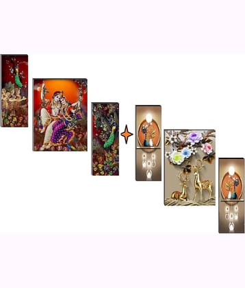 SNDArt Set Of 2 Moder Art Deer With Radha Krishna Wall Paintings For Living Room Gift Items 12 x 18 inch ( pack of 2 )