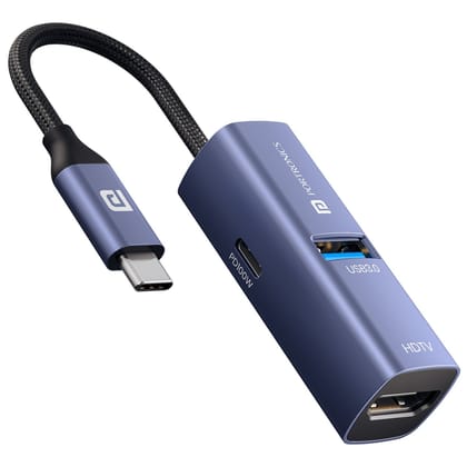 Portronics Mport Swift 3-in-1 USB-C Hub with HDMI & PD,4K@30Hz HDMI,  USB 3.0,  100W PD,  for MacBook, Windows, Tablets & Smartphones, Aluminium Body , Plug & Play - Blue