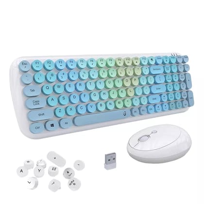 iGear KeyBee Interchangeable/Customizable (iG-1116) Typewriter-Inspired 2.4GHz Wireless Keyboard with Mouse Combo- Blue