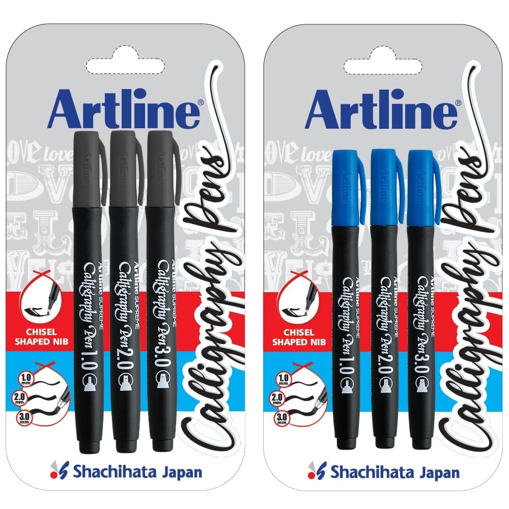 Ergoline Calligraphy Set Of 3 Black and Blue | For Lettering and Decoration | Water Based Ink