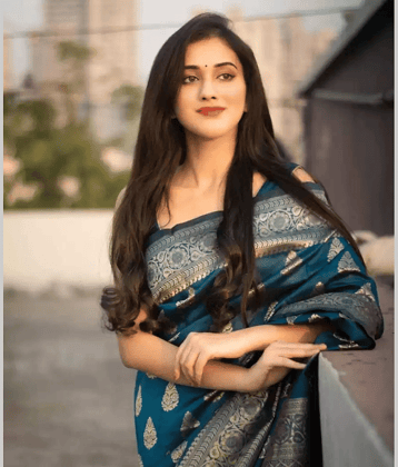 Gazal Fashions Banarasi Silk Embellished Saree With Unstitched Blouse Piece ( Navy Blue )