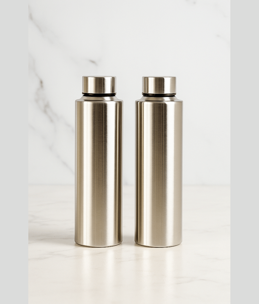 Visaxmi Steel Water Bottle Silver Steel Fridge Water Bottle 1000 mL ( 2 )