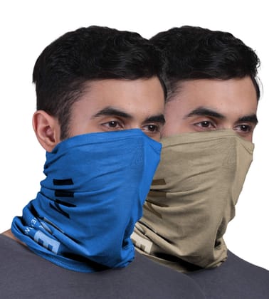FREECULTR Unisex Bamboo Bandana, Anti Microbial Super Soft & Comfort Fit, Breathable Multipurpose Headband, Face Mask for Dust Protection and Sun - Printed Pack of 2-Beach Sand,Pilot Blue