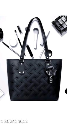 Women's Tote Bag with Faux Leather and Furball Accent