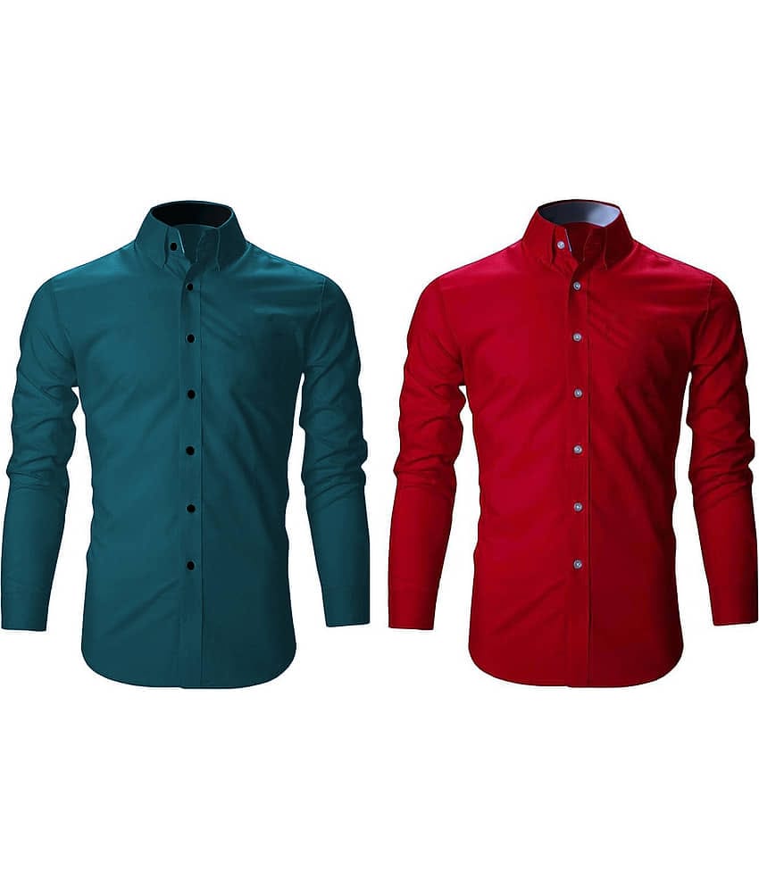 Bluedove Cotton Blend Regular Fit Solids Full Sleeves Men's Casual Shirt - Red ( Pack of 2 )