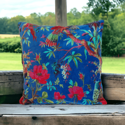 18" Blue Birds Velvet Cushion Cover-Sale-18 x 18 inches