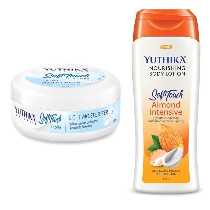 Yuthika Soft Touch Light Moisturizer Cream 50ml and Almond Body Lotion 300ml Combo Pack