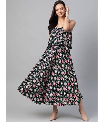 Yash Gallery Women Rayon Printed Gown ( Black )