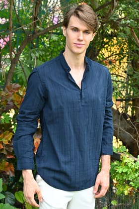 Pierce - Dobby Striped Shirt - Navy-S-38 / NAVY