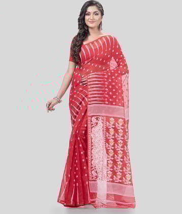 Desh Bidesh Cotton Self Design Saree Without Blouse Piece ( White )