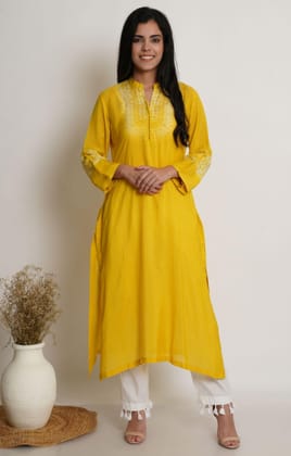 Yellow Shibori Yoke Kurta Set-S