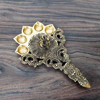 Brass Peacock Pancharti | 5 Petal Pooja Spoon - 8 inch Length | Elegant Brass Spoon for Devotional Offerings Brass Peacock Pancharti | 5 Petal Pooja Spoon - 8 inch Length | Elegant Brass Spoon for Devotional Offerings
