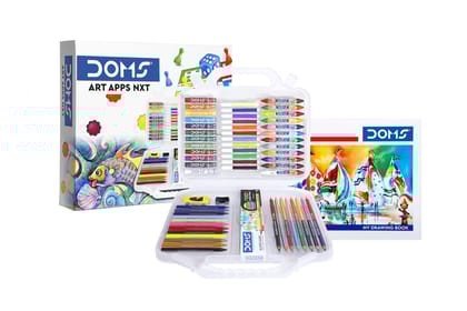 Doms Art Apps Nxt Kit With Plastic Carry Case, Perfect Value Pack, Kit For School Essentials, Gifting Range For Kids, Combination Of 9 Stationery Items