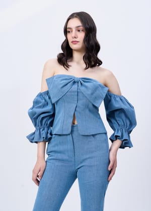 Zora (blue denim top with sleeves)-Blue / XS