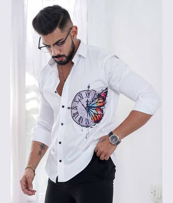 CRESALE Cotton Blend Regular Fit Printed Full Sleeves Men's Casual Shirt - White ( Pack of 1 )