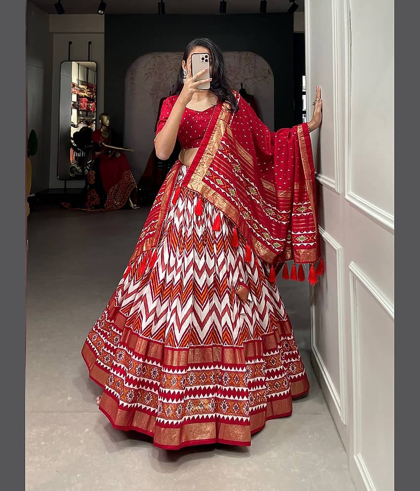 piludi Red Silk Blends Straight Semi Stitched Lehenga Single