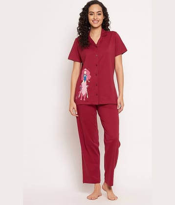 Clovia - Maroon Cotton Women's Nightwear Nightsuit Sets ( Pack of 1 )