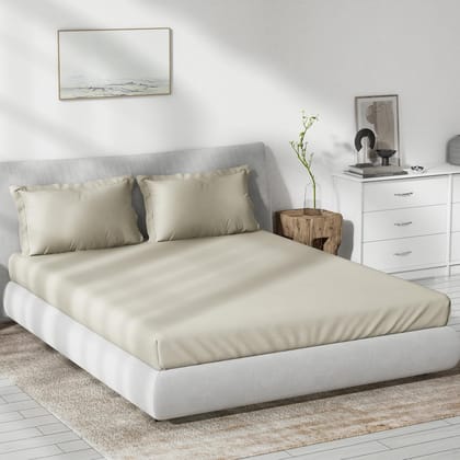 DDECOR - Spectrum Collection 100% Cotton Plain & Texture Pattern 180TC Super King |274 CM X 274 CM| with 2 Pillow Covers - Beige