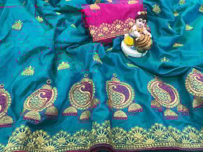 Super Sky Blue color Sana Silk Embroidered Sari MS-2 SB