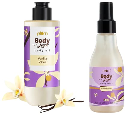 Plum Bodylovin' Vanilla Vibes Body Oil(100 Ml)& Vanilla Vibes Body Mist Adults(100 Ml) Plum Bodylovin' Vanilla Vibes Body Oil(100 Ml)& Vanilla Vibes Body Mist Adults(100 Ml) - 100 ml + 100 ml