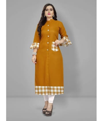 Lerkiza - Gold Cotton Womens Straight Kurti - XXL