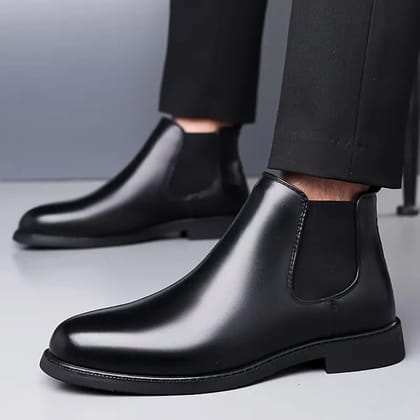 WUGO:: Latest Trendy Men Solid Faux Leather Black Chelsea Boots | Stylish Slip-On Casual Boots For Men's & Boys (Free Home Delivery)