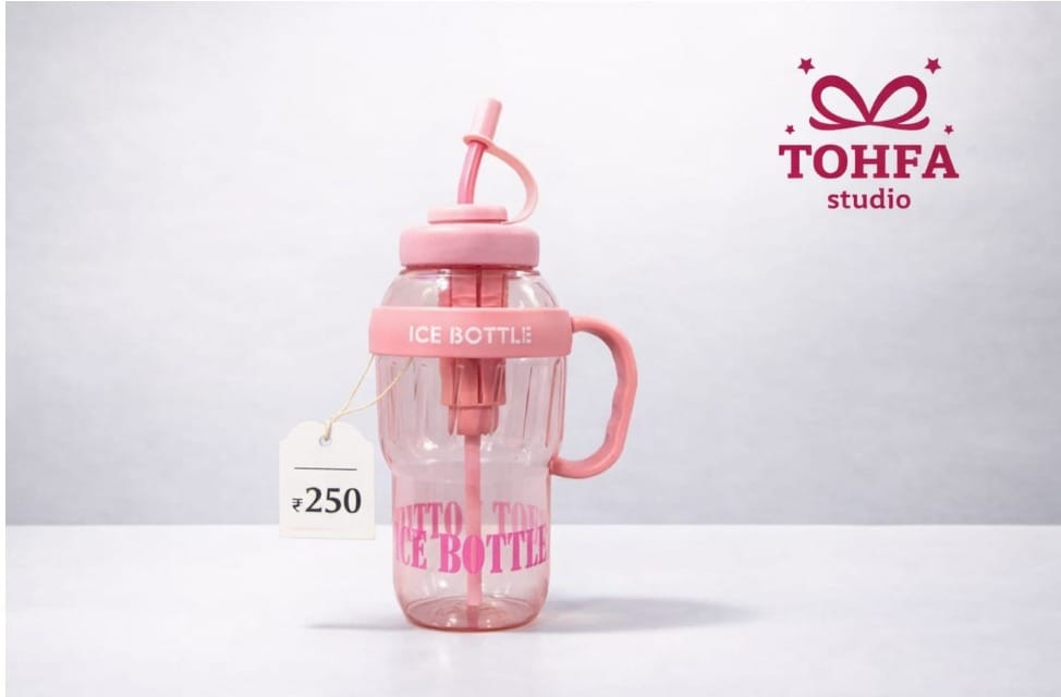 Ice bottle with straw and handle