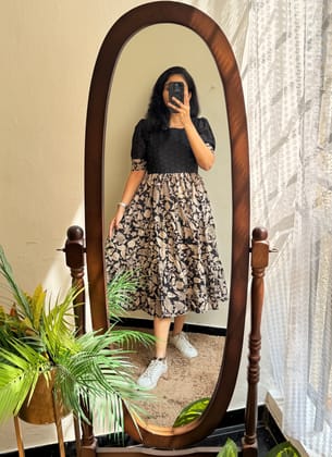 KalaVastra -  cotton hakoba with pure original kalamkari pattern dress-S