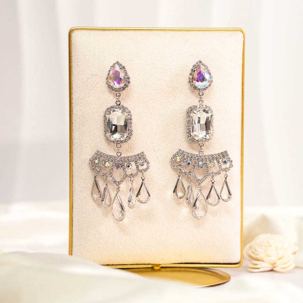 Heritage Crystal Tassel Earrings-Silver