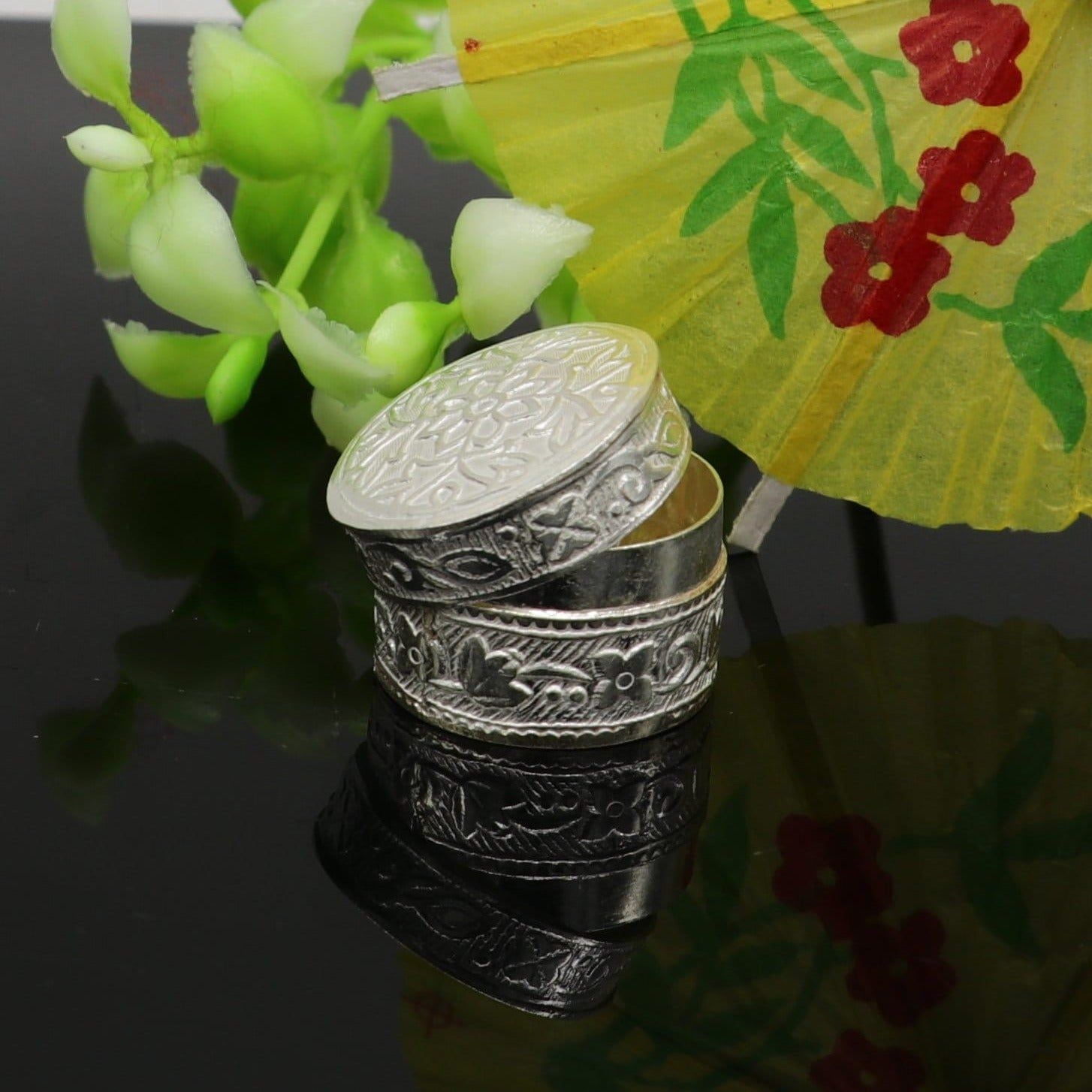 Flower design royal bridal queen style 925 sterling silver trinket box, container box, small jewelry box, Vermilion bridal art stb138