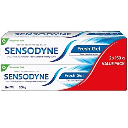Sensodyne Fresh Gel Sensitive Toothpaste For Daily Sensitivity Protection, Contains Fluoride, Value Pack, 300 g (150 g x 2 pcs)