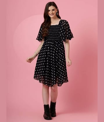 Sheetal associates Women Georgette Printed Fit & Flare Dress ( Black )