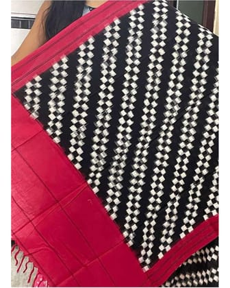 IKKAT COTTON BLACK WITH RED COLOR DUPATTA-C8
